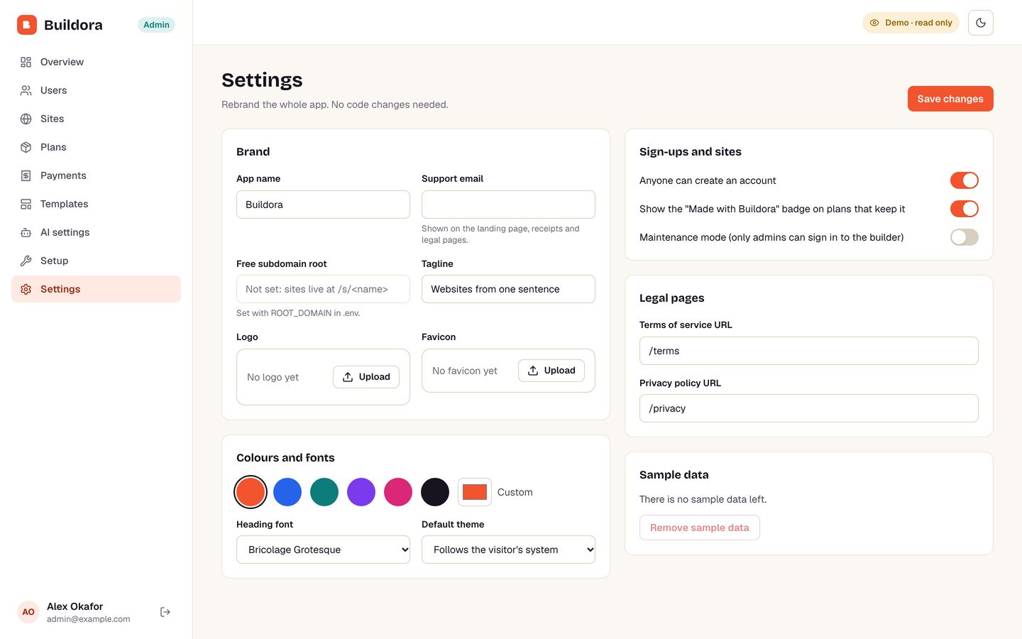 Settings and branding