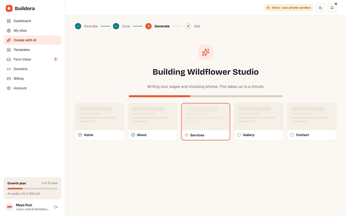 AI wizard: generating the pages