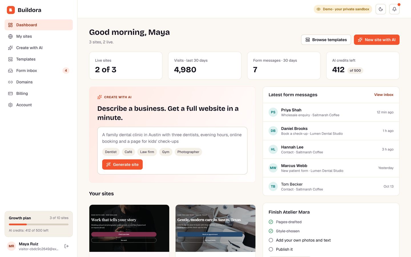 Customer dashboard