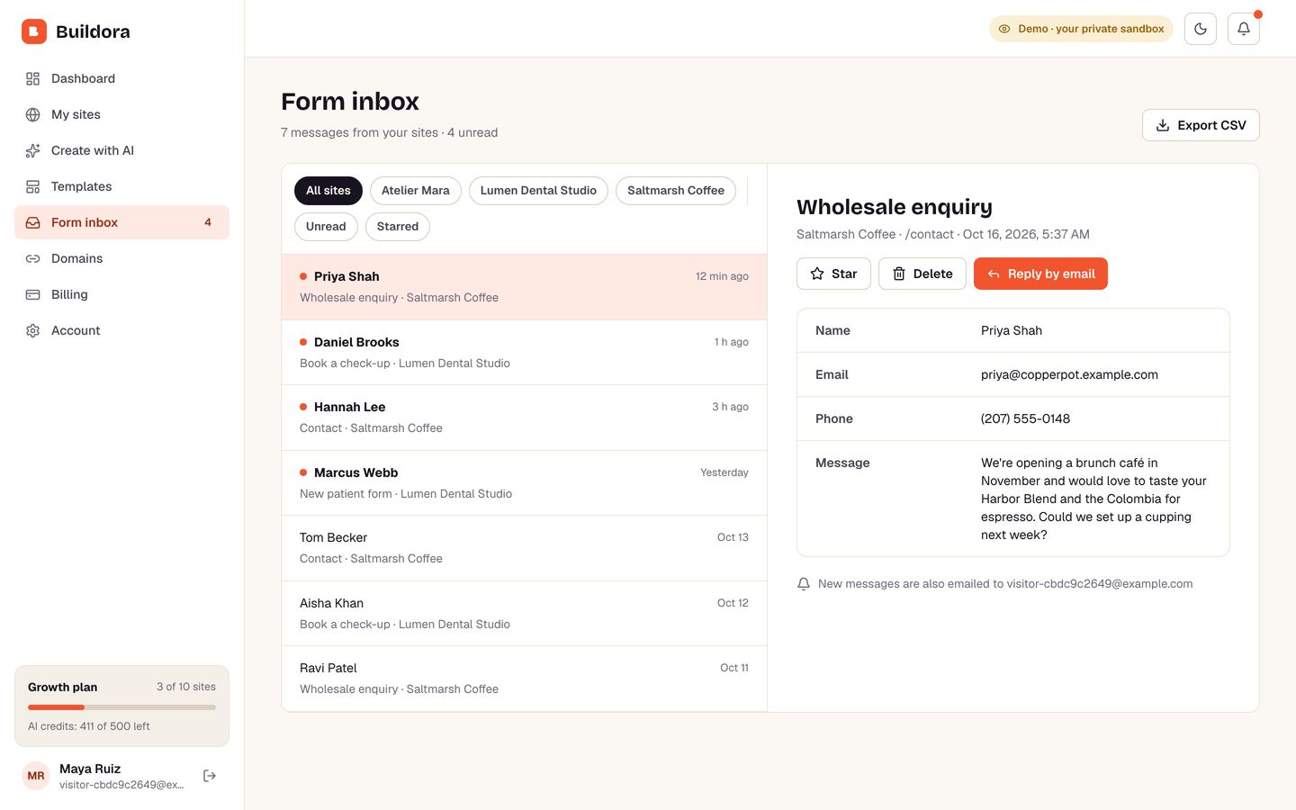Form inbox