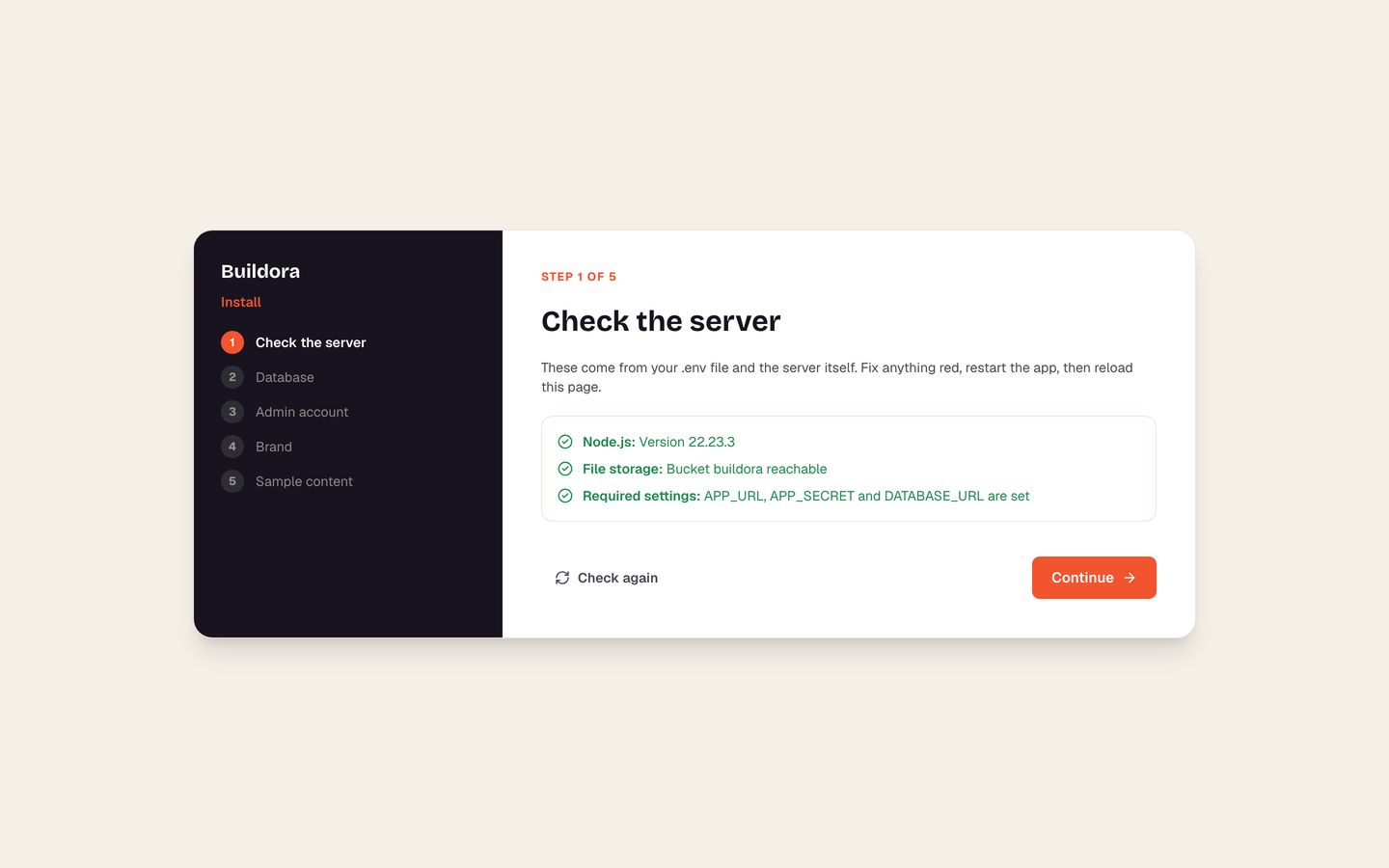 Install wizard: server check