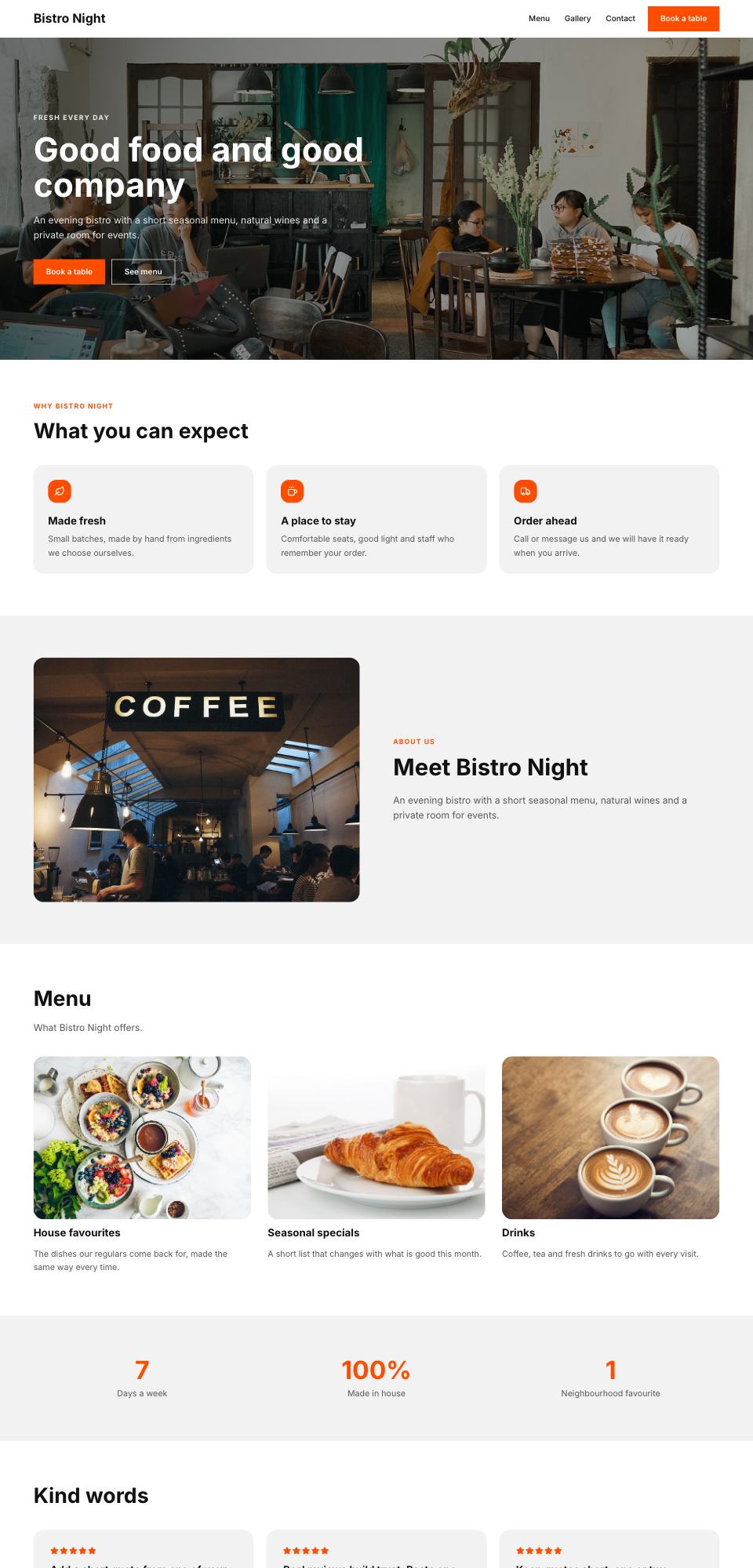 Bistro Night page