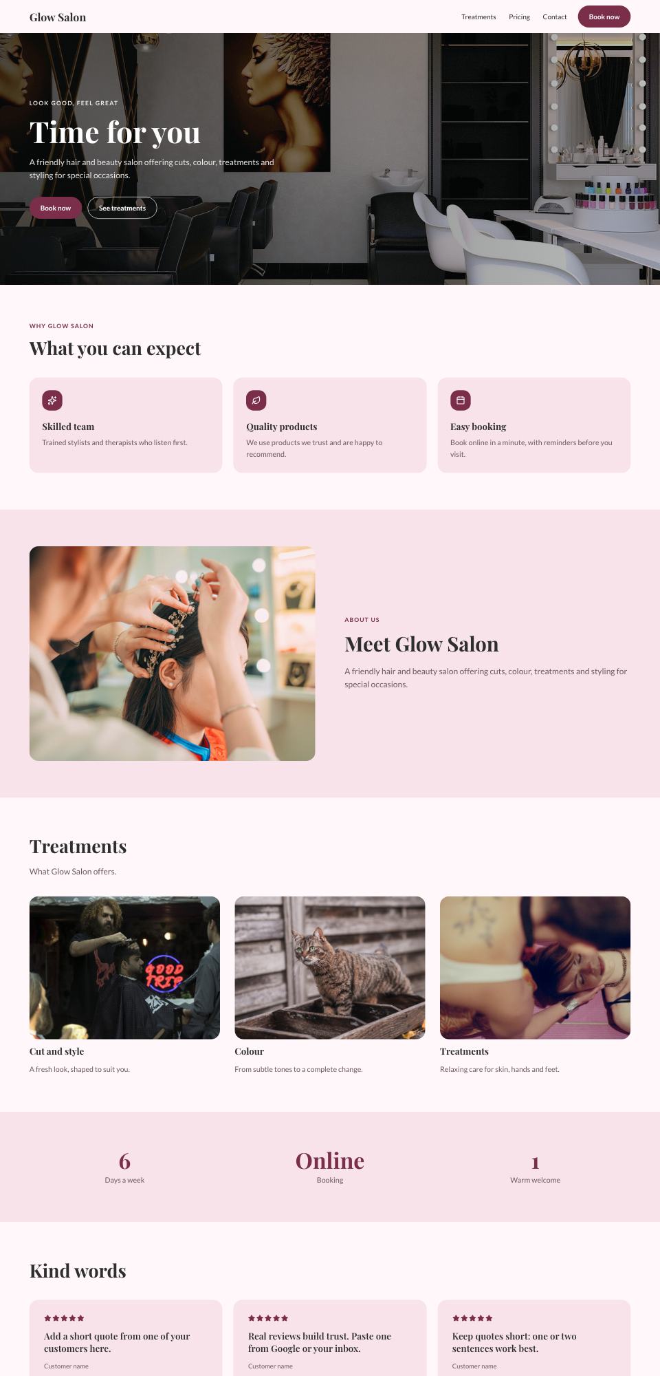 Glow Salon page