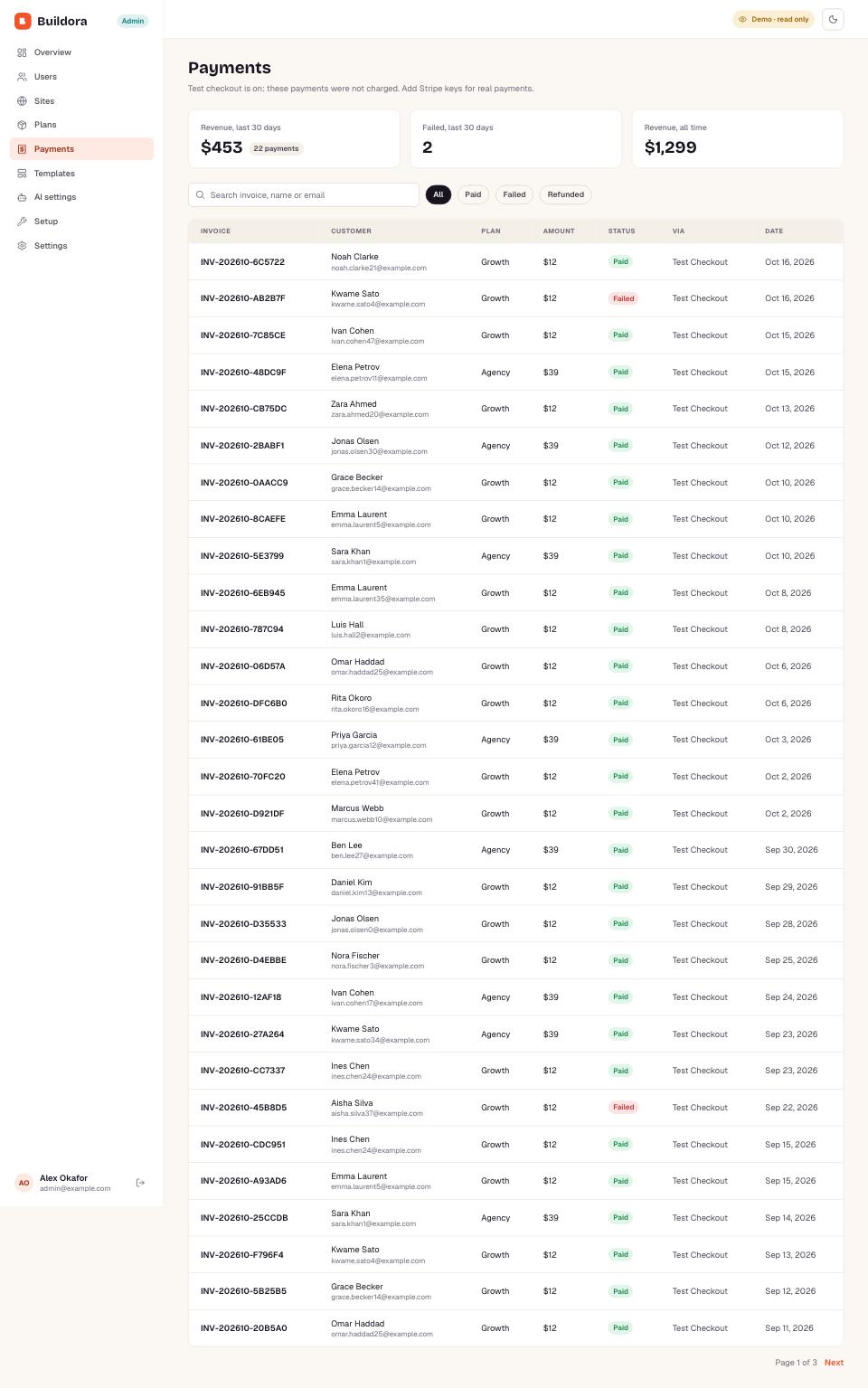 Payments page
