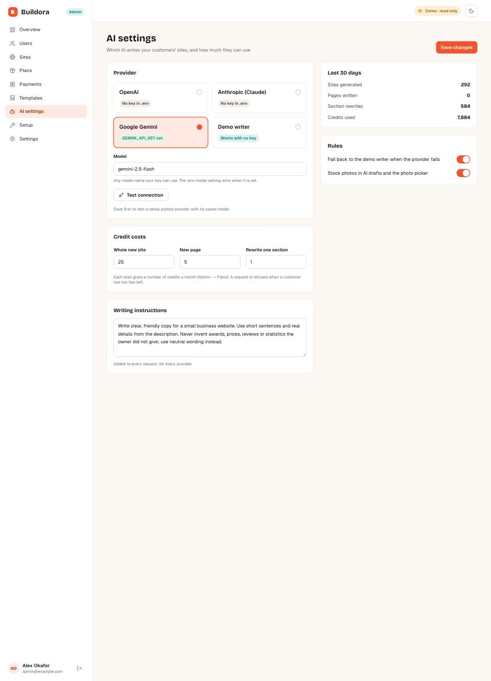 AI settings page